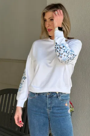 Charlie B Juliette White Embroidery Sleeves Sweatshirt