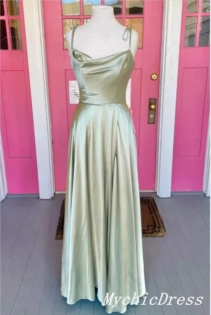 Cheap Long Soft Satin Purple Wedding Guest Dresses 2024 Spaghetti Straps