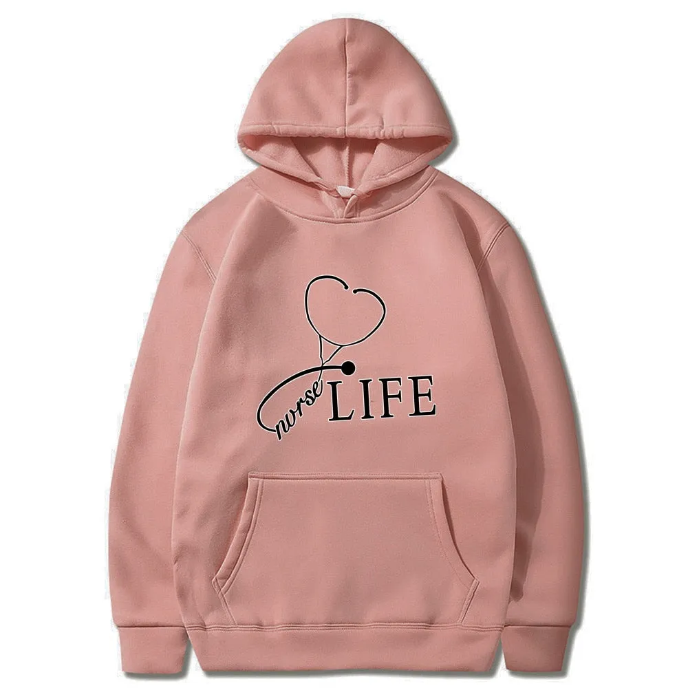 Chic Nurse Print Harajuku Hoodies Casual Fashion Pullovers for Women