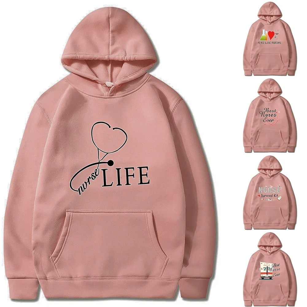 Chic Nurse Print Harajuku Hoodies Casual Fashion Pullovers for Women