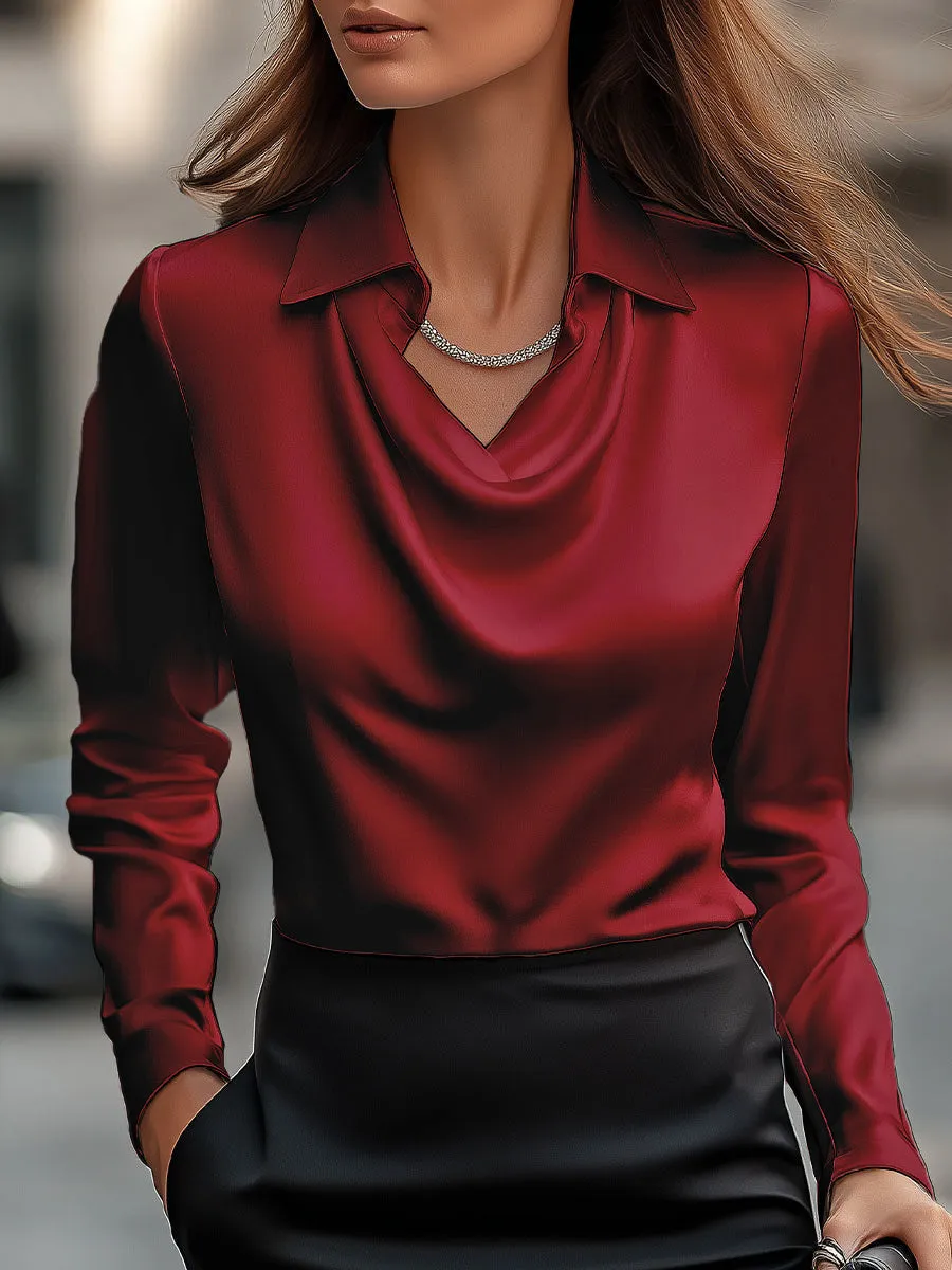Chic Satin Blouse with Sophisticated Pleated Detailing