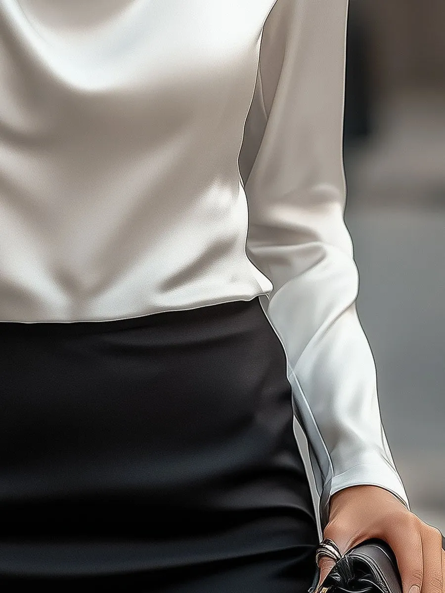Chic Satin Blouse with Sophisticated Pleated Detailing