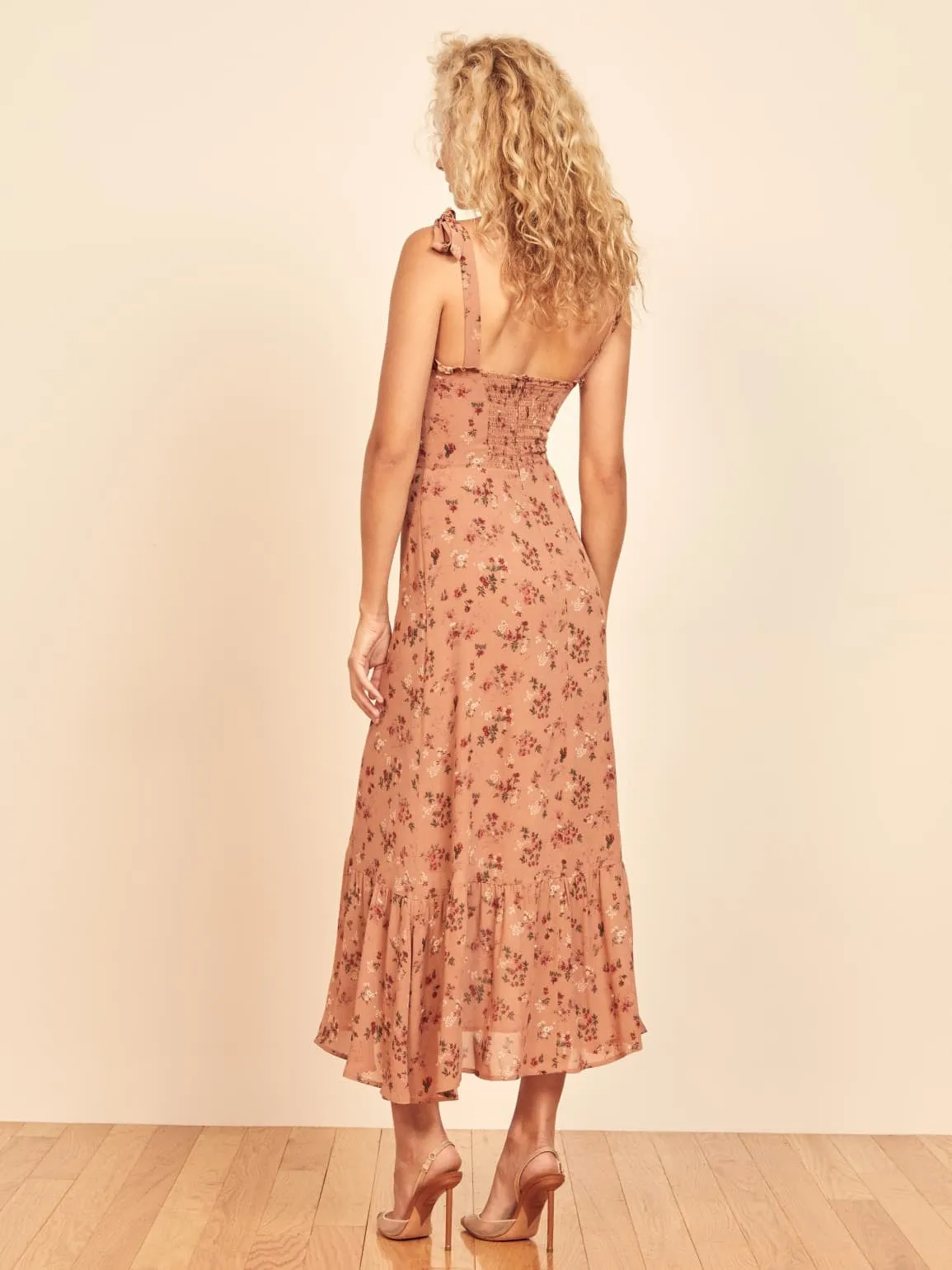 Chiffon Strappy Vintage Floral Lace-up Maxi Midi Dresses