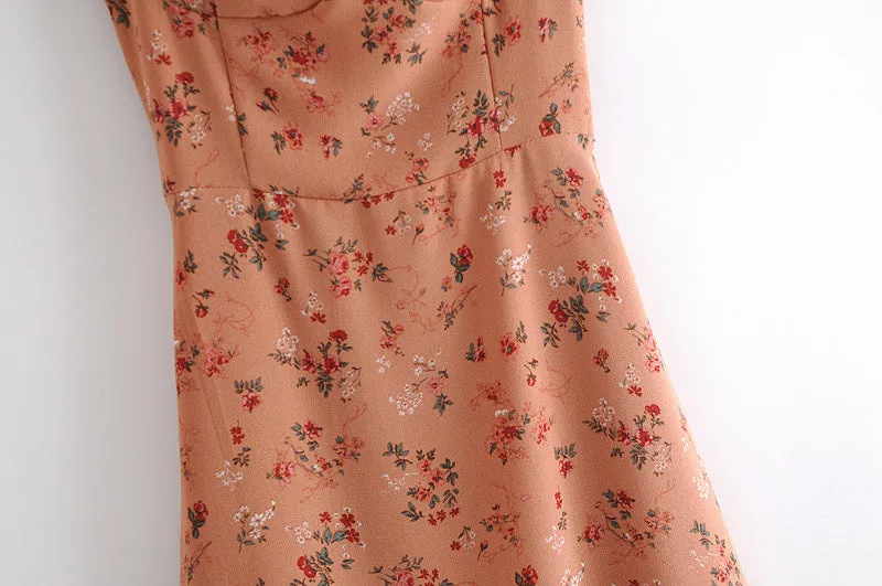 Chiffon Strappy Vintage Floral Lace-up Maxi Midi Dresses