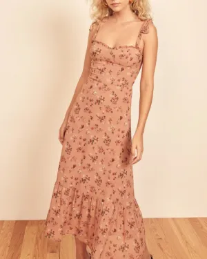 Chiffon Strappy Vintage Floral Lace-up Maxi Midi Dresses