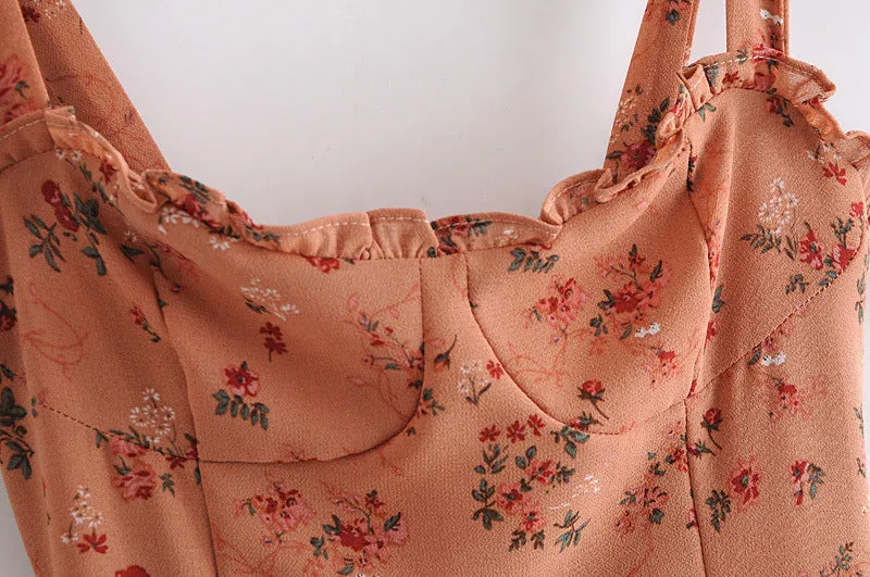 Chiffon Strappy Vintage Floral Lace-up Maxi Midi Dresses