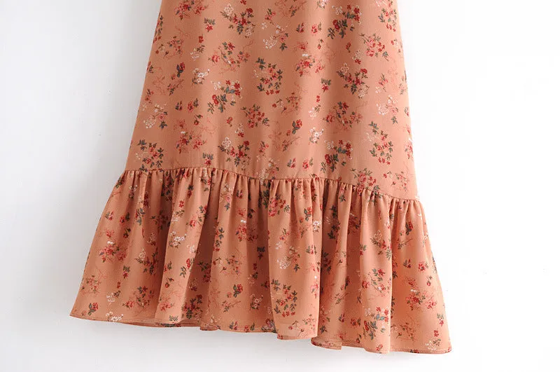 Chiffon Strappy Vintage Floral Lace-up Maxi Midi Dresses