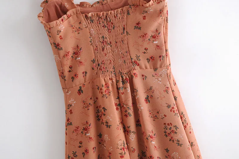 Chiffon Strappy Vintage Floral Lace-up Maxi Midi Dresses