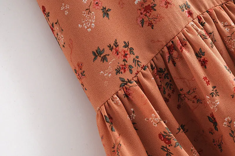 Chiffon Strappy Vintage Floral Lace-up Maxi Midi Dresses