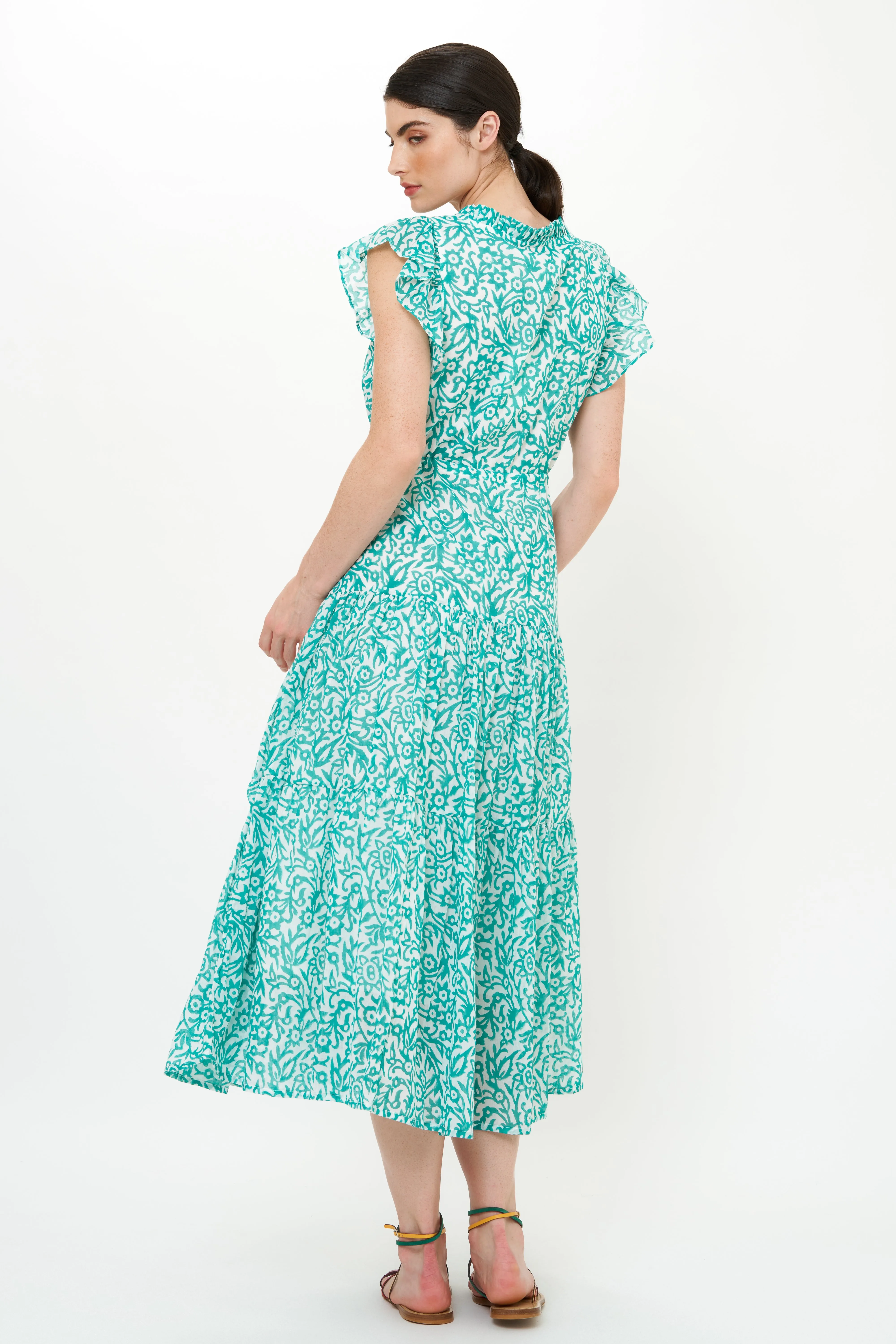 Cinched Flirty Midi- Cypress Jade