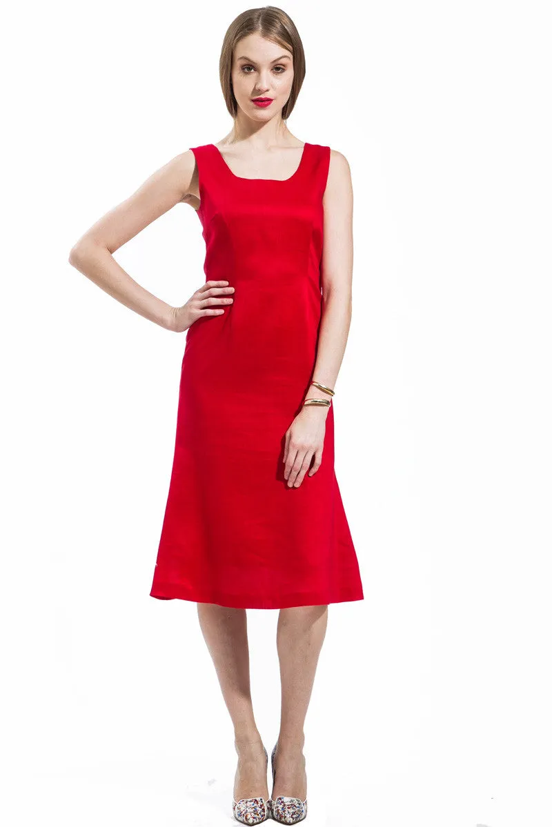 Classic A-Line Sleeveless Dress (Red) Style 8088K