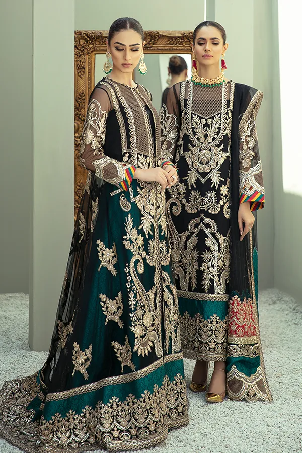 Classic Black Heavily Embellished Pakistani Gown Style Party Dress