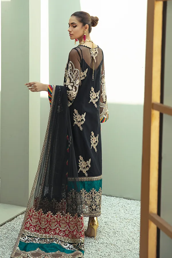 Classic Black Heavily Embellished Pakistani Gown Style Party Dress