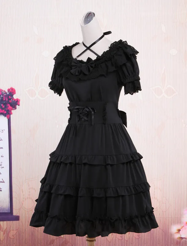 Classic Black Short Sleeves Cotton Cute Lolita One-Piece