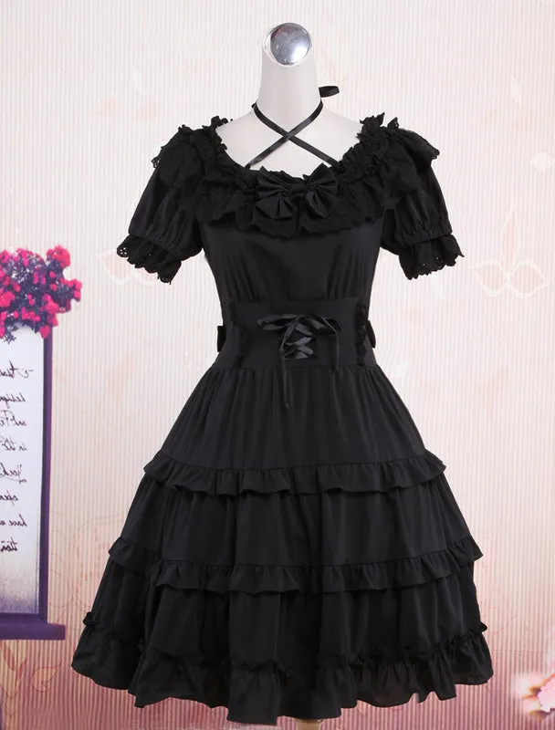 Classic Black Short Sleeves Cotton Cute Lolita One-Piece