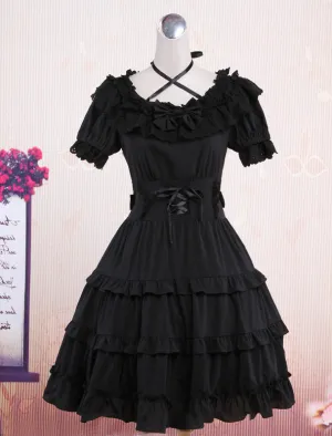 Classic Black Short Sleeves Cotton Cute Lolita One-Piece
