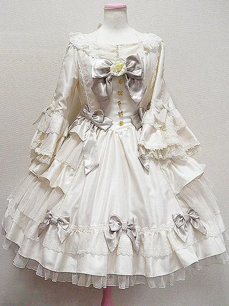 Classic Lolita Dress OP Black Hime Long Sleeve Lace Ruffled Bow Button Lolita One Piece Dress With Red Flowers