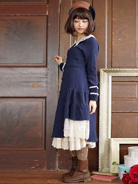 Classic Lolita OP Dress Lac Ruffle Button Two Tone Cotton Red Lolita One Piece Dress