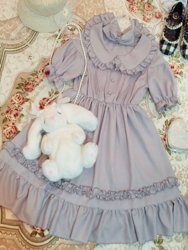 Classic Lolita OP Dress Ruffle Button Decor Grey Lolita One Piece Dress