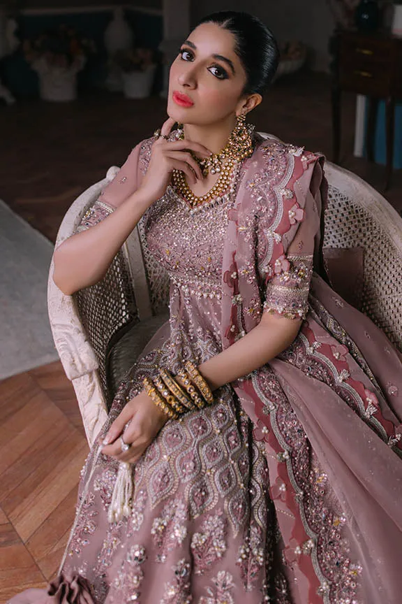 Classic Pishwas Embroidered Pakistani Wedding Dress in Elegant Iris Color