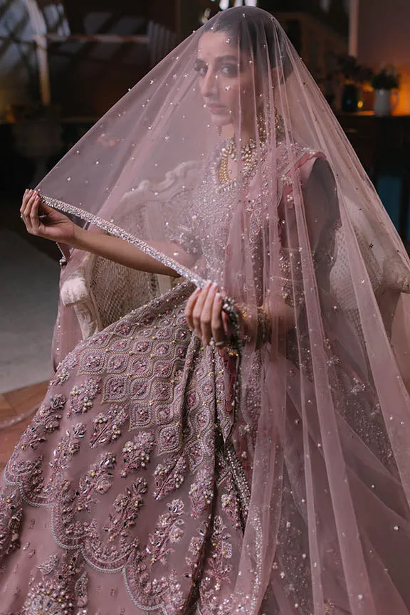 Classic Pishwas Embroidered Pakistani Wedding Dress in Elegant Iris Color