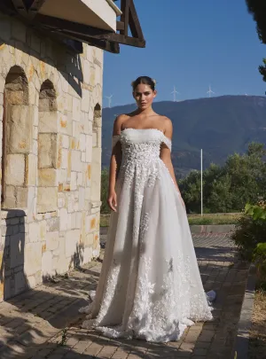 Classic Romantic silhouette A Line Gown with Off Shoulder Neckline
