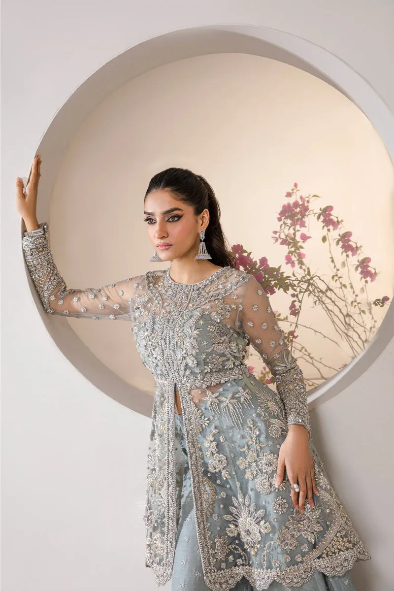 Classic Turquoise Embroidered Pakistani Wedding Wear Kameez Sharara