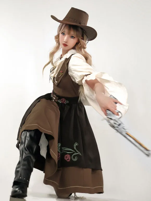 Classical Lolita Dress Polyester 3/4 Length Sleeves Floral Print Lolita Dresses Academic Coffee Brown