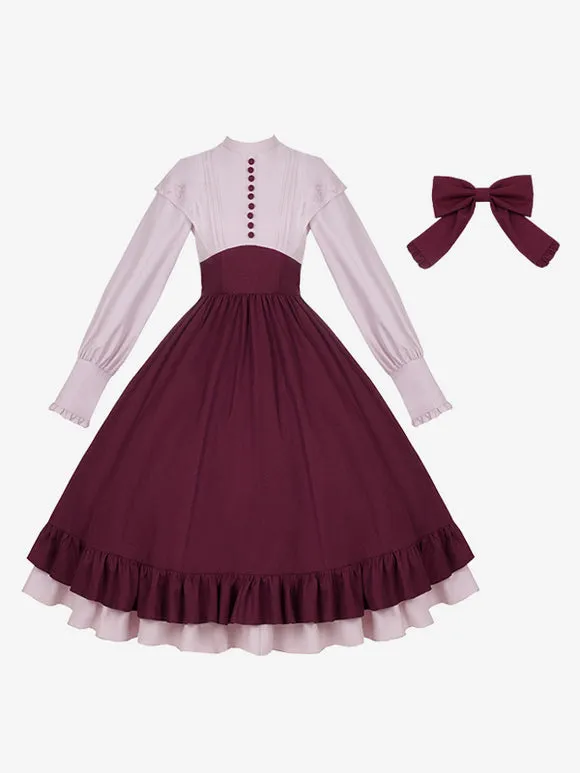 Classical Lolita Dress Polyester Long Sleeves Lolita Dresses Classic Burgundy