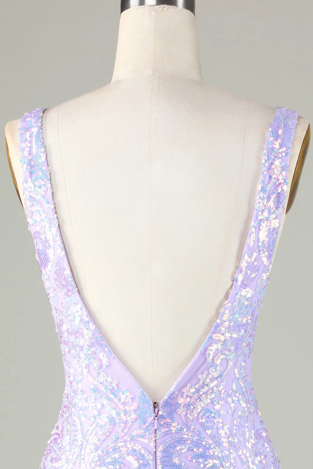 Classy Red V Neck Backless Sparkly Sequin Tight Homecoming Dress