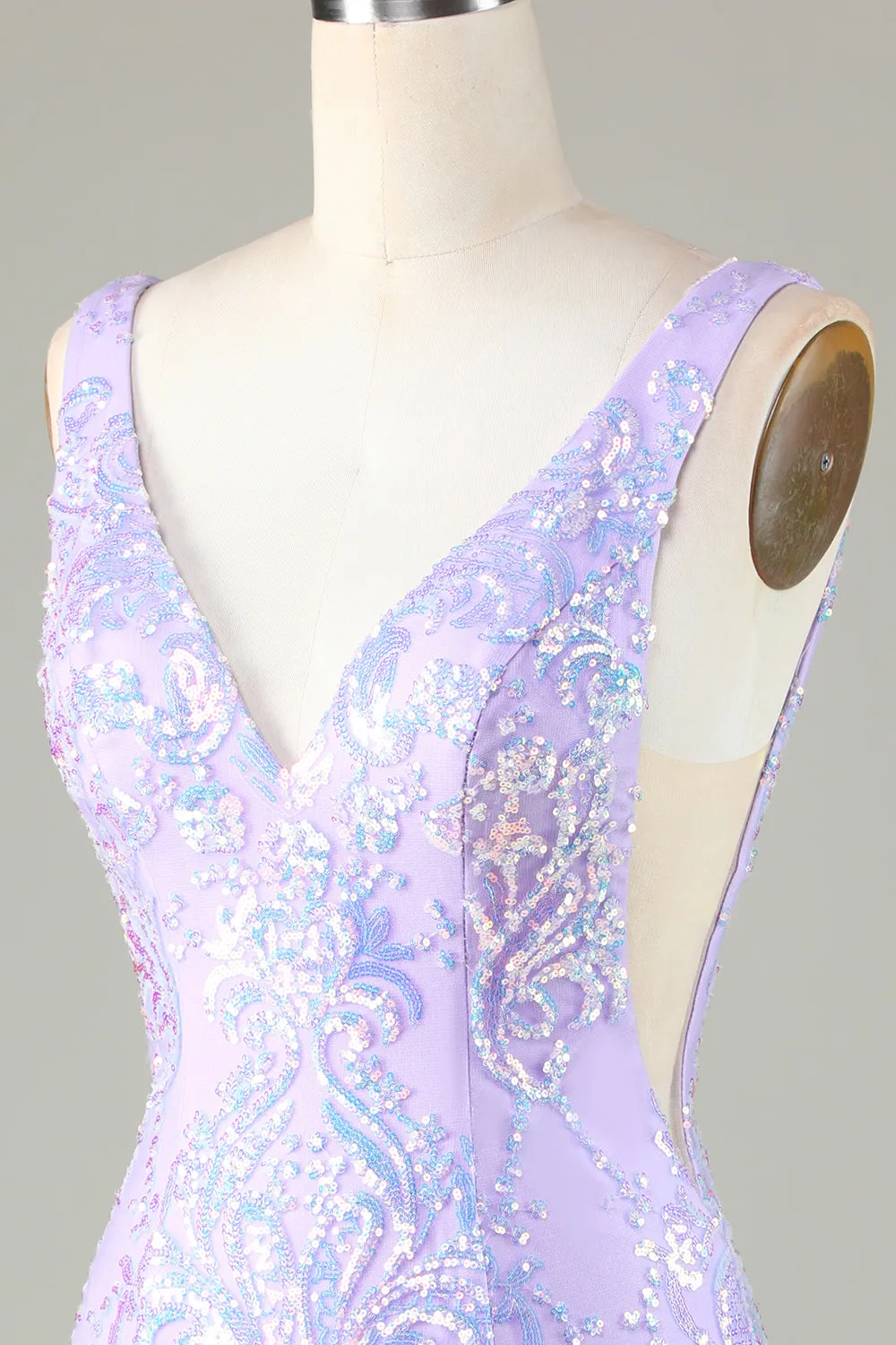 Classy Red V Neck Backless Sparkly Sequin Tight Homecoming Dress