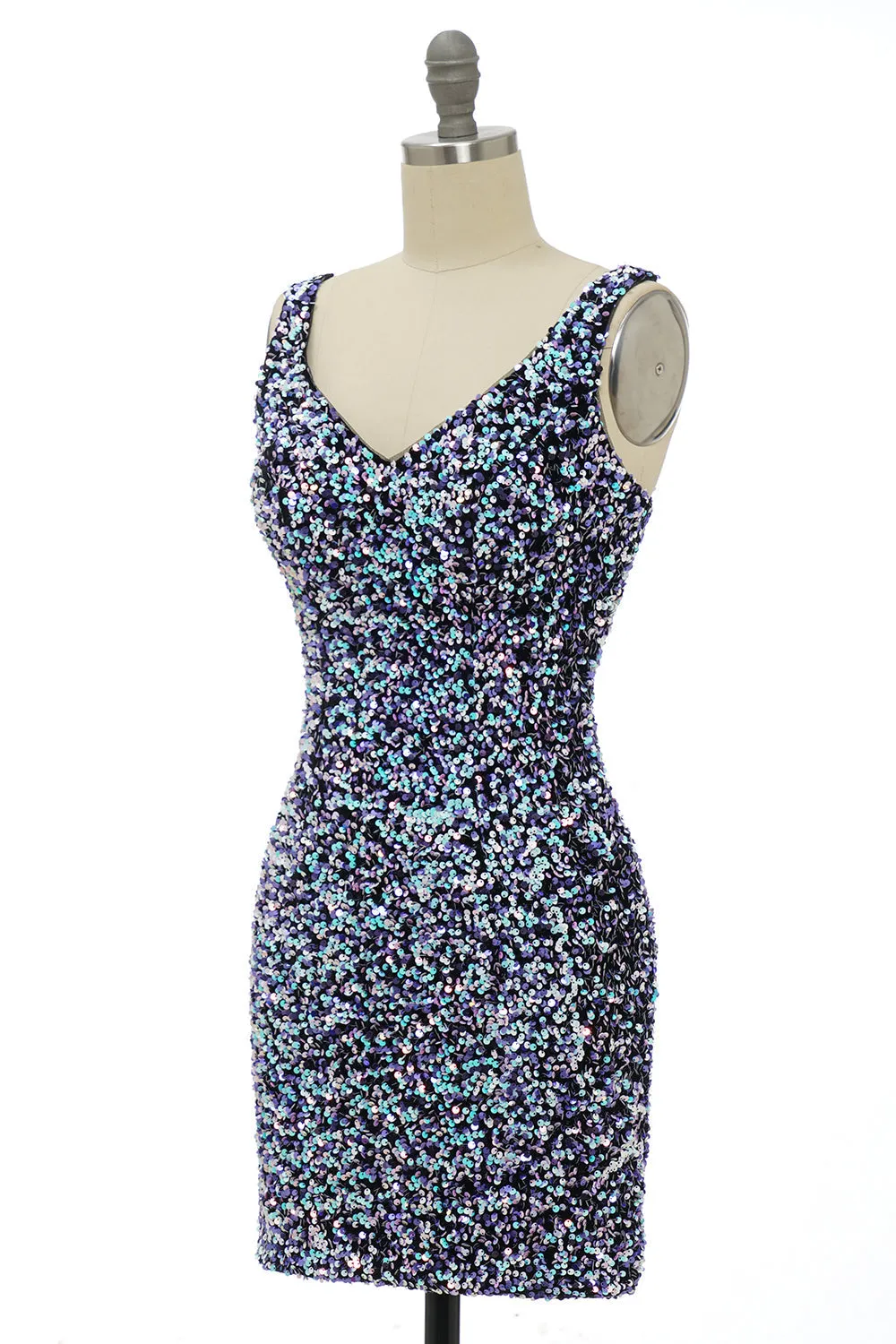 Classy Royal Blue Sheath V Neck Sequin Fitted Short Homecoming Dress