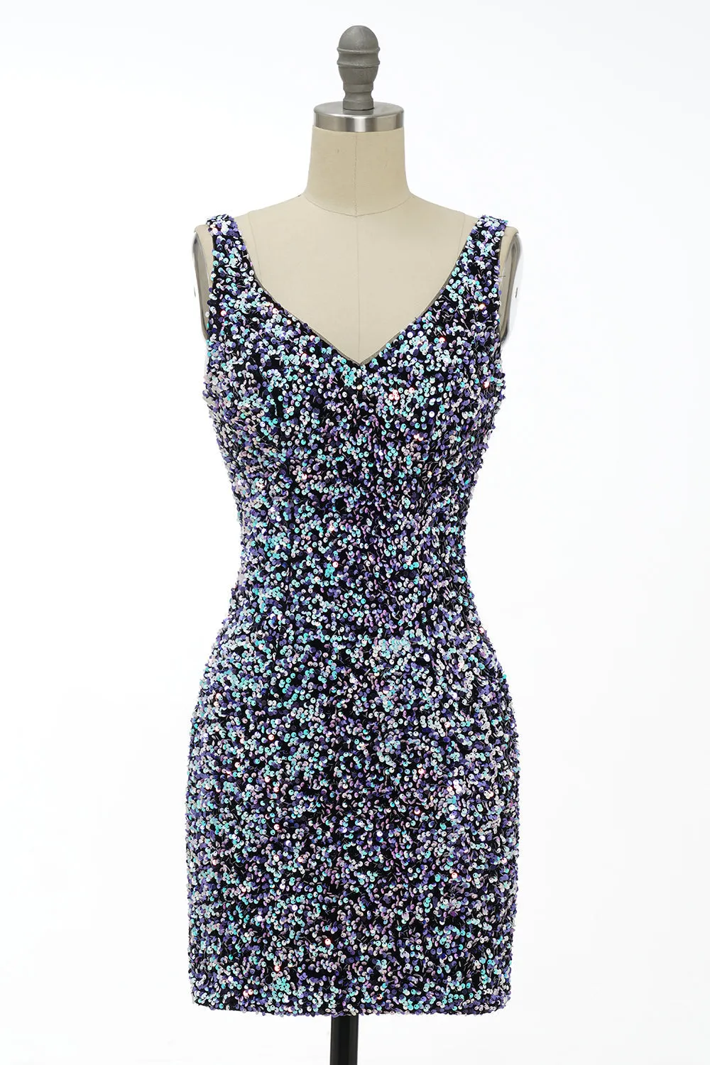 Classy Royal Blue Sheath V Neck Sequin Fitted Short Homecoming Dress