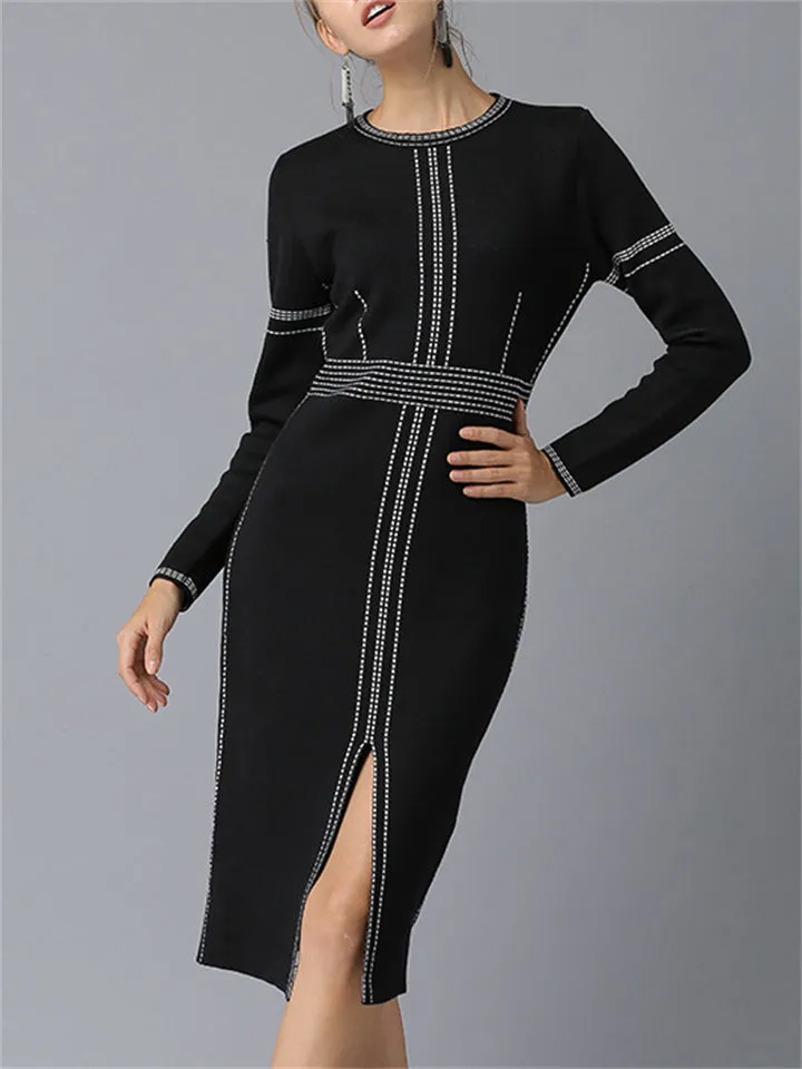 Classy Slimming Knit Skinny Mid Length Hip Dresses For Women