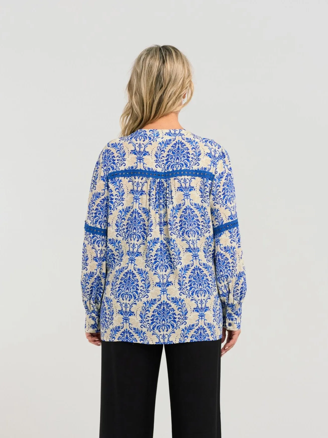 Claudia Blouse - Blue Damask