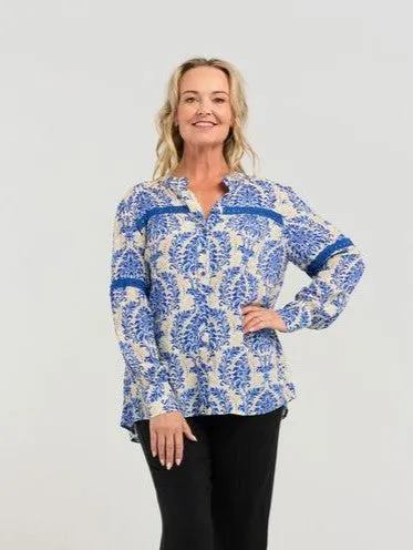 Claudia Blouse - Blue Damask