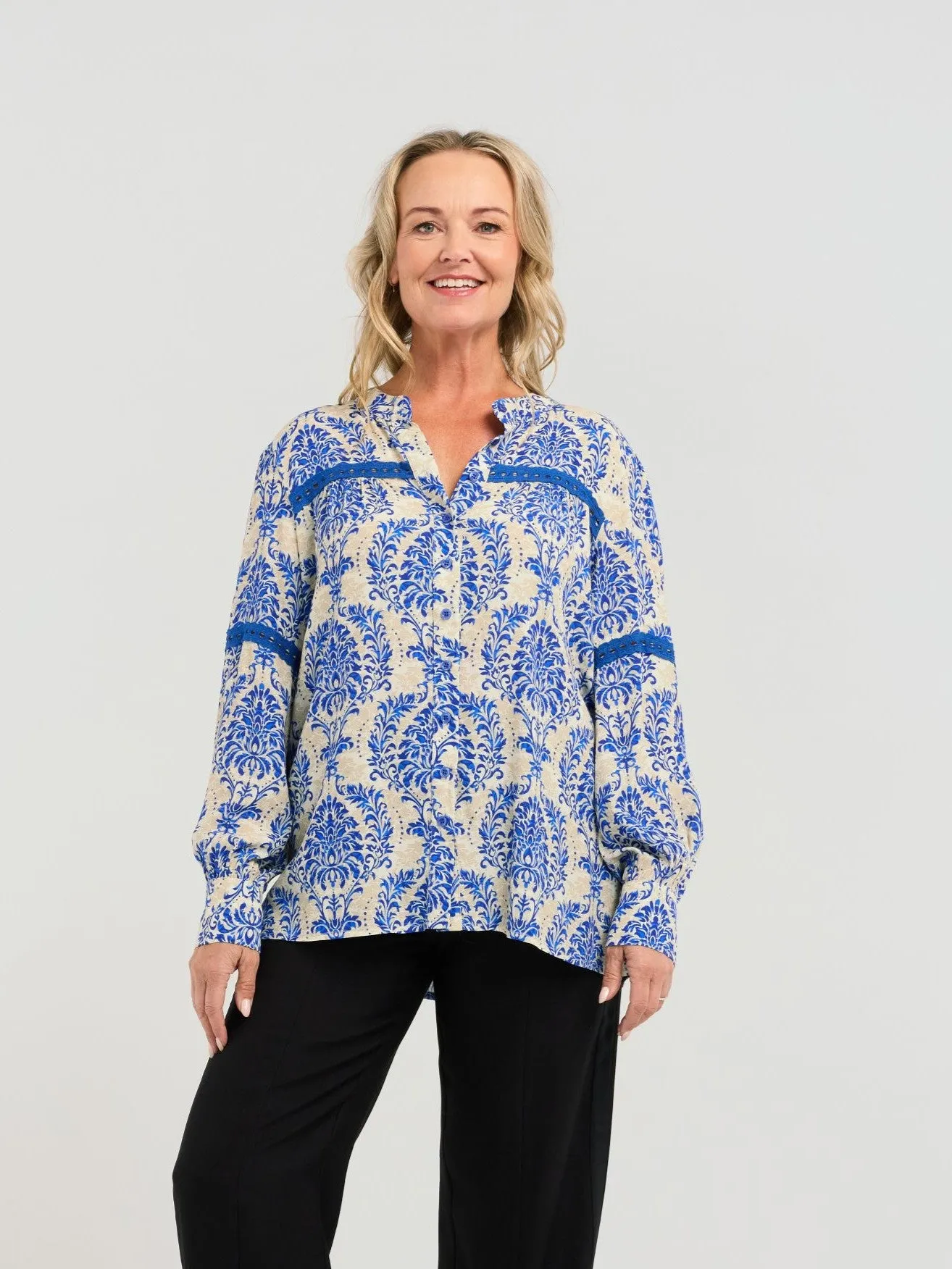 Claudia Blouse - Blue Damask