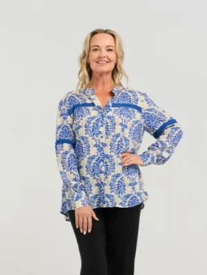 Claudia Blouse - Blue Damask