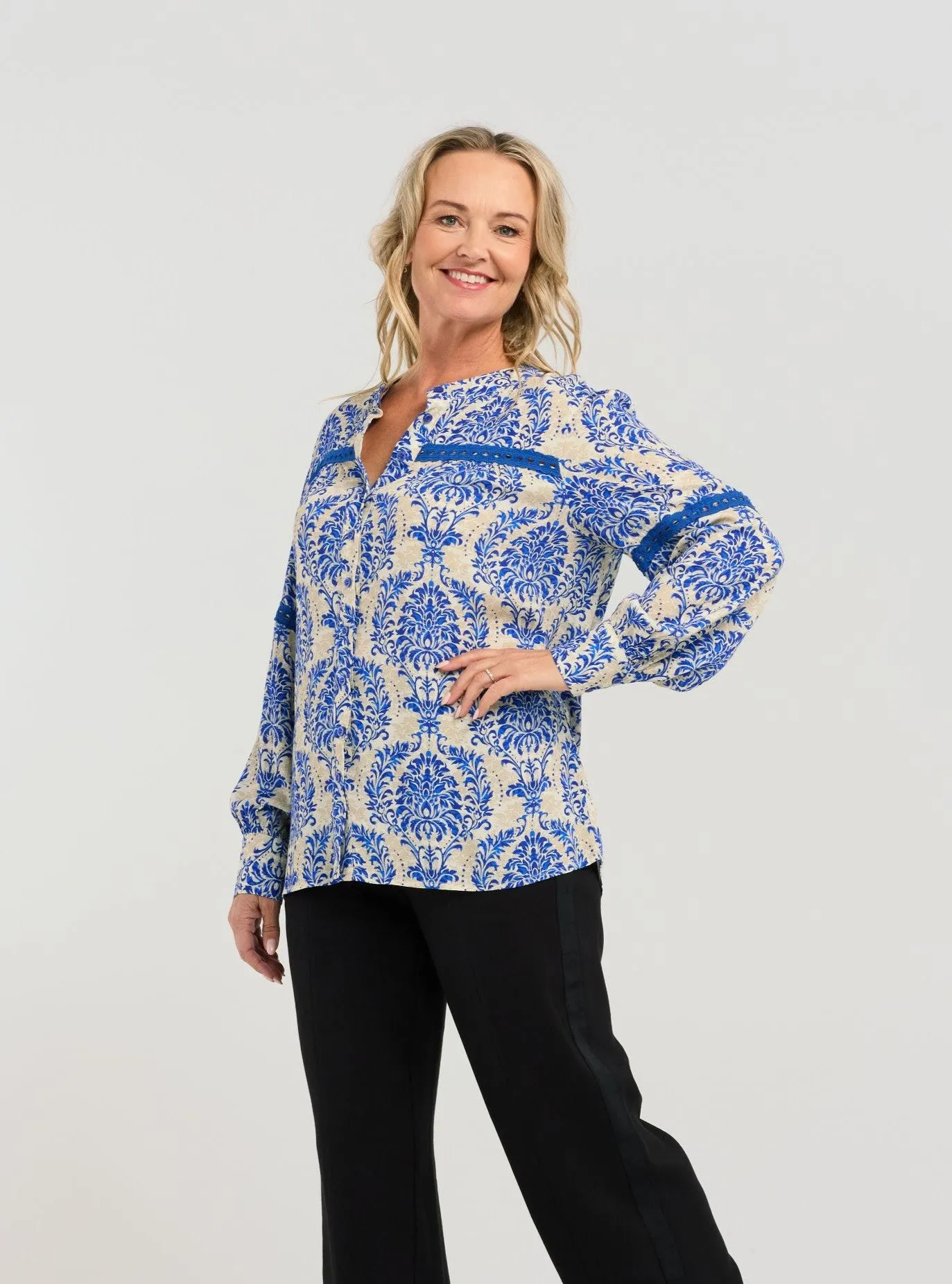 Claudia Blouse - Blue Damask