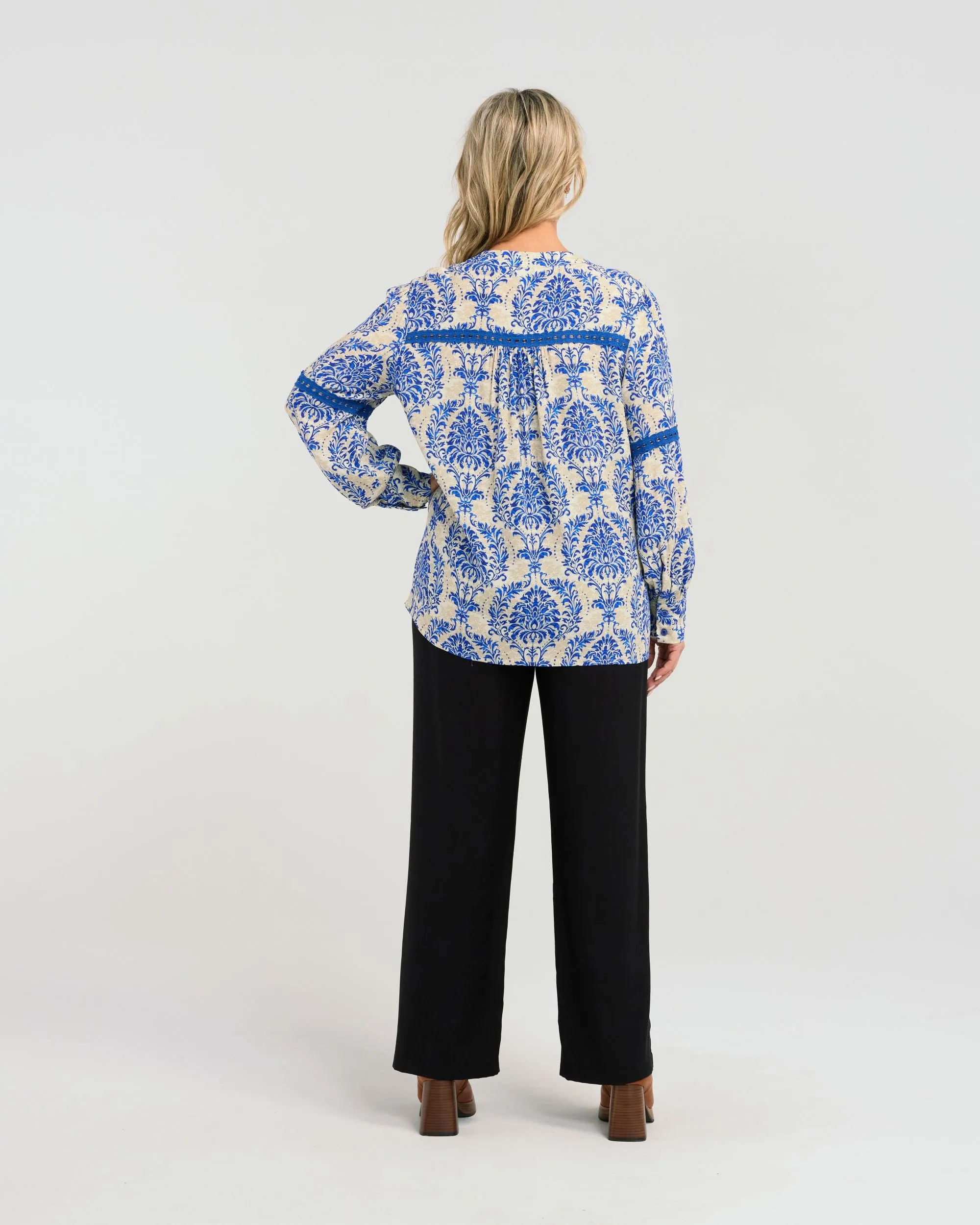 Claudia Blouse - Blue Damask