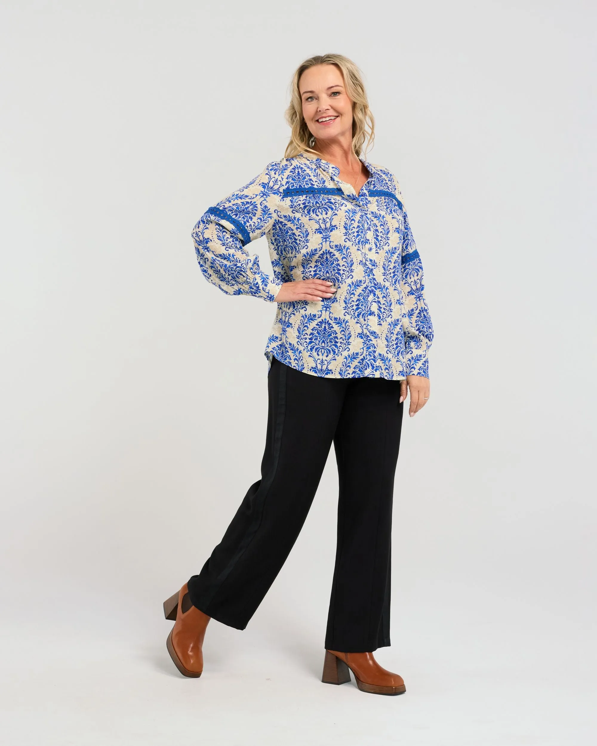 Claudia Blouse - Blue Damask