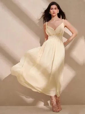 CM-DS112862 Women Elegant Seoul Style Solid Color Spaghetti Strap Sleeveless Maxi Dress - Apricot