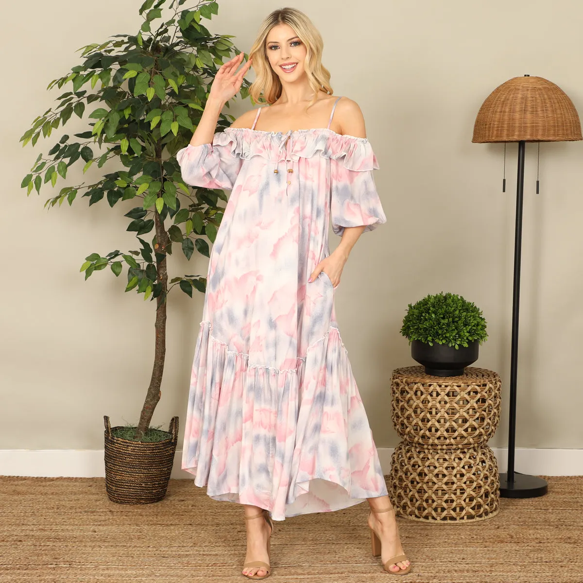 Cold Shoulder Merrow Hem Detail Dress