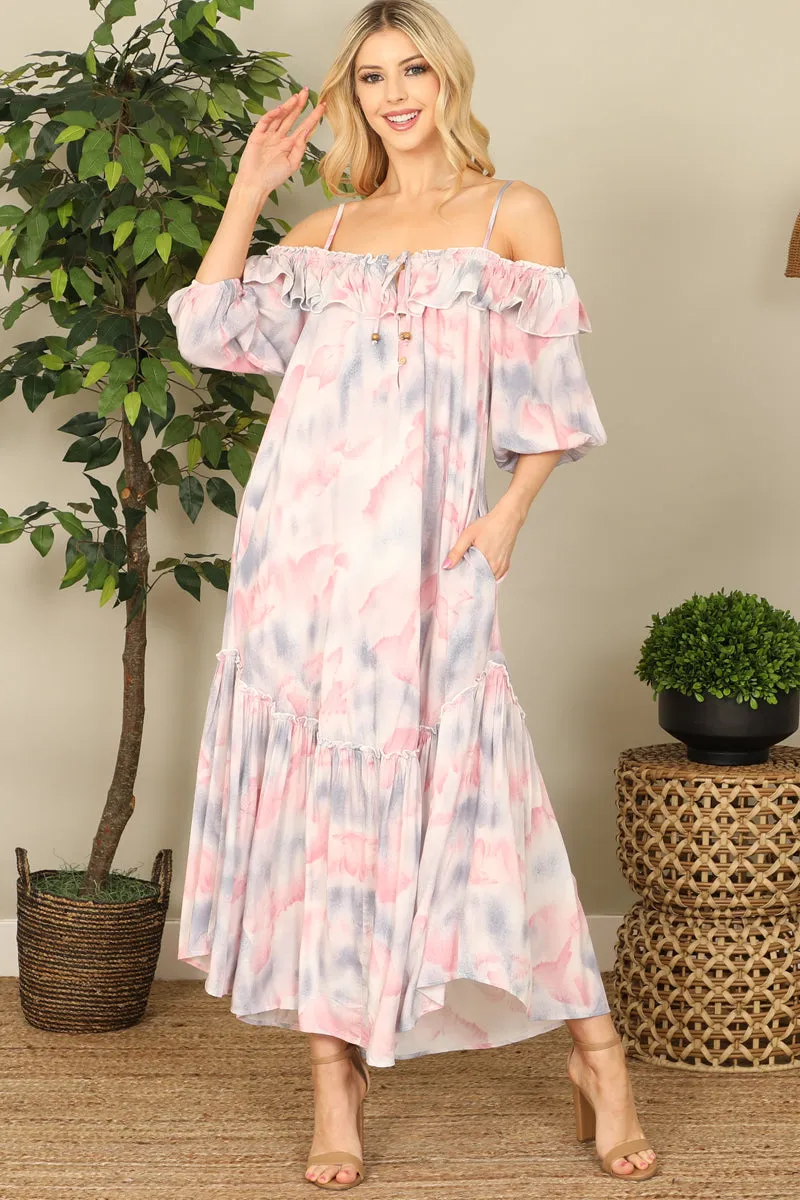 Cold Shoulder Merrow Hem Detail Dress