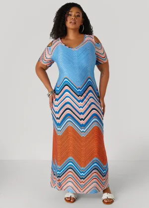 Cold Shoulder Zigzag Print Dress