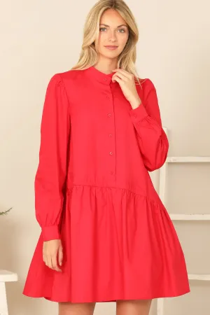 COLLAR LONG SLEEVE SOLID DRESS