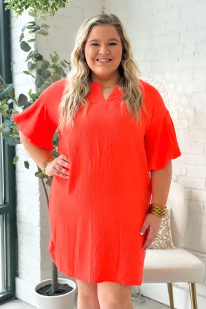 Coral Puff Sleeve Mini Dress