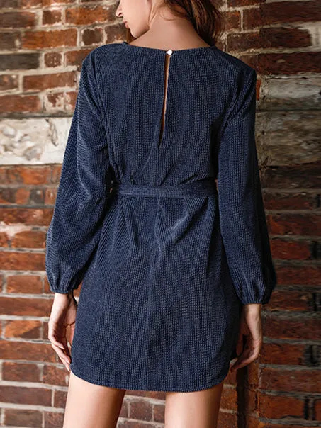 Corduroy Solid Color Long-sleeved Knit Dress