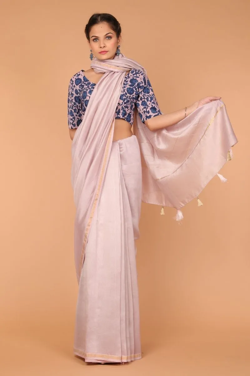 Cotton Hand Block Printed Blouse in Blush Pink & Indigo