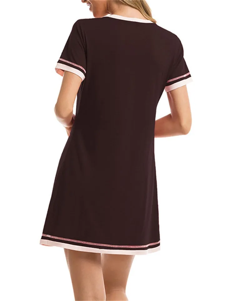 Cozy Simple Style Round Collar Contrasting Loose Home Dresses For Women
